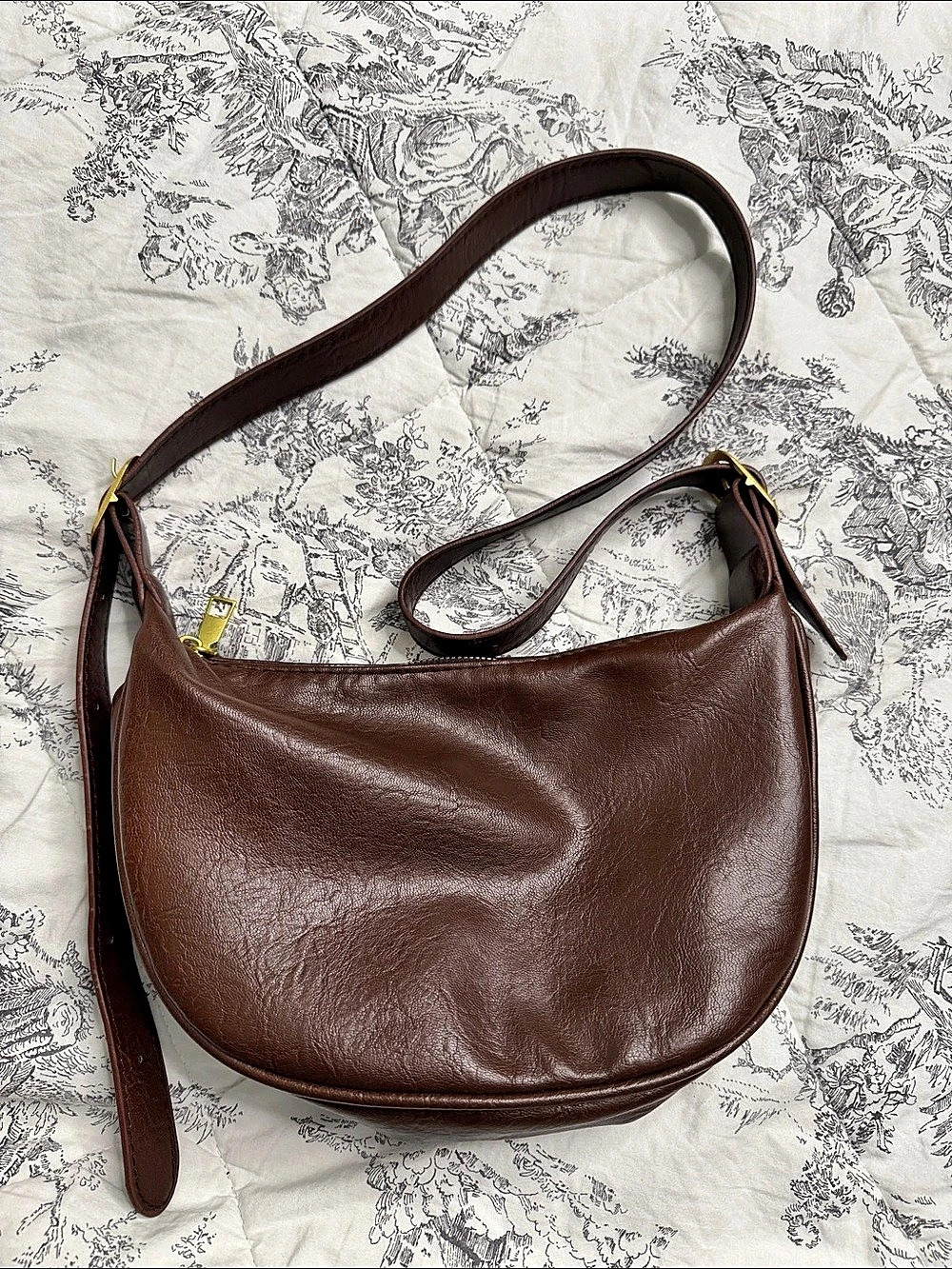 Faux Leather Brown Slouchy Shoulder Bag